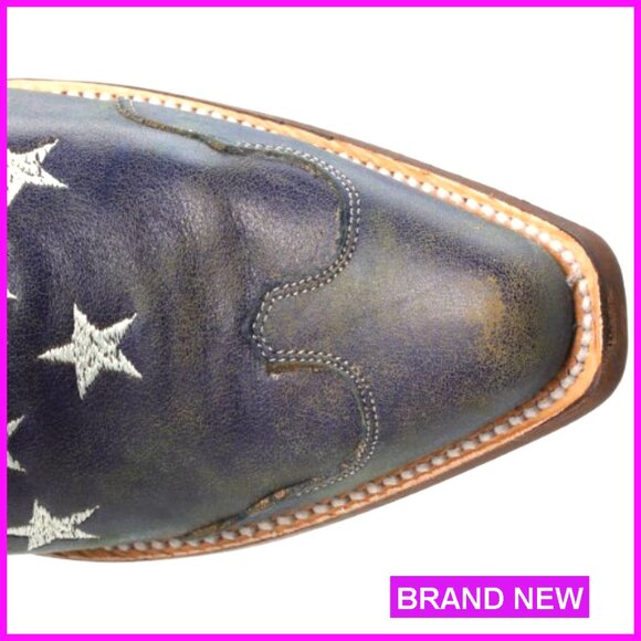 American Flag Western Boots Mid Calf Leather Classic Cowgirl Chic Retro Style - Picture 5 of 7
